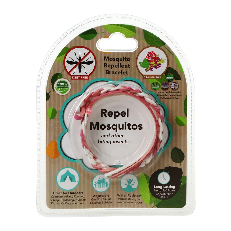 Essential Oil-infused Bug Repellant Wristband - Pink/White