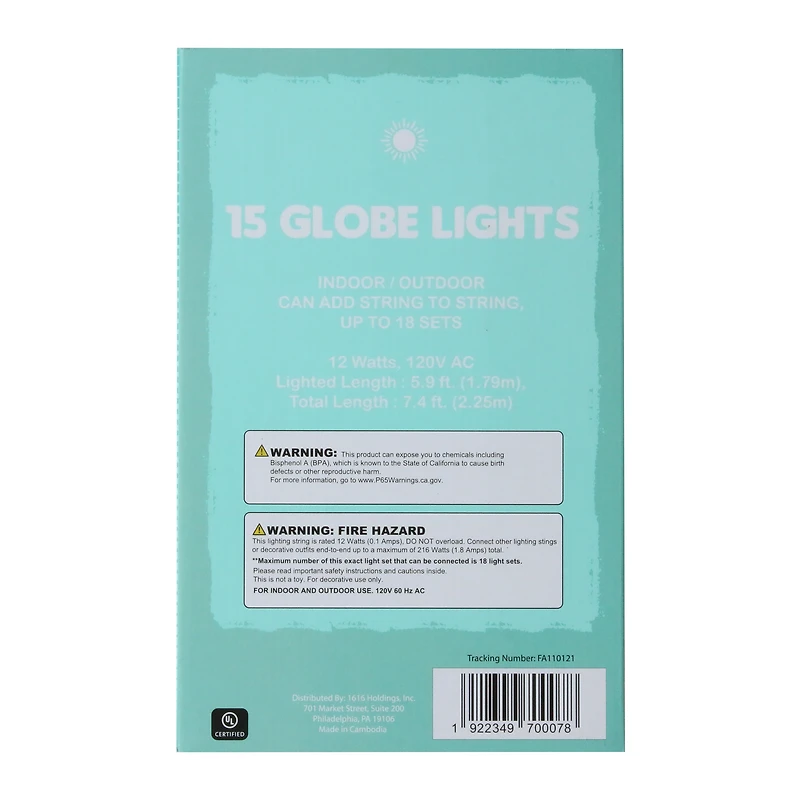 15-globe string lights for indoor & outdoor 7.4ft