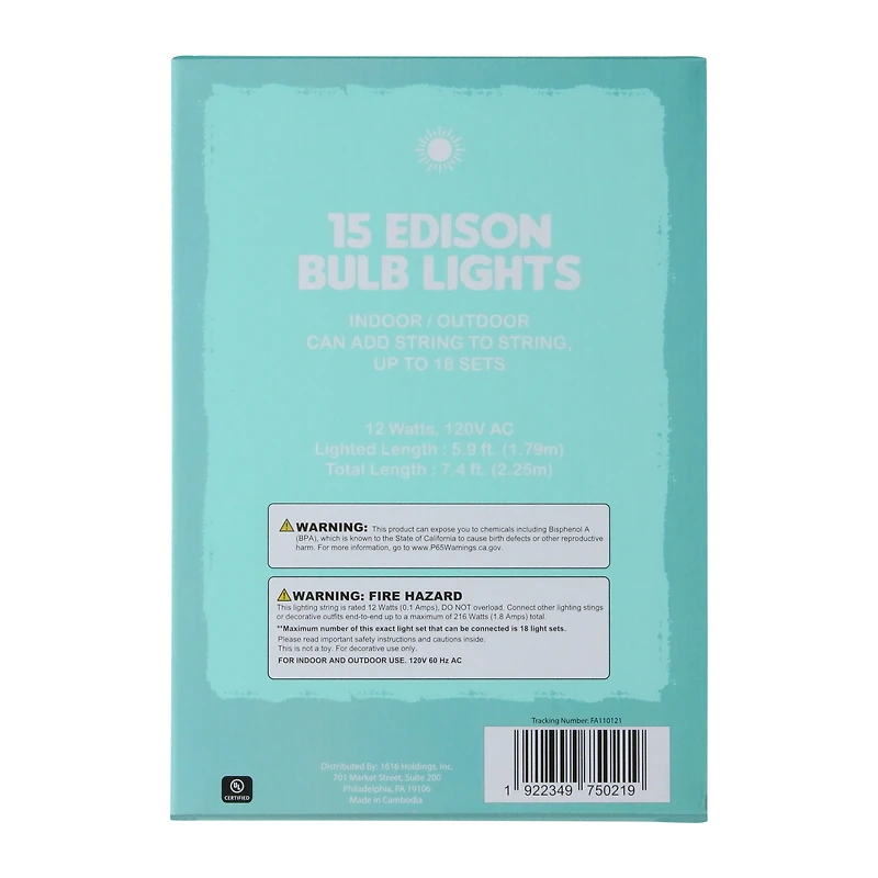 15-edison bulb string lights for indoor & outdoor 7.4ft