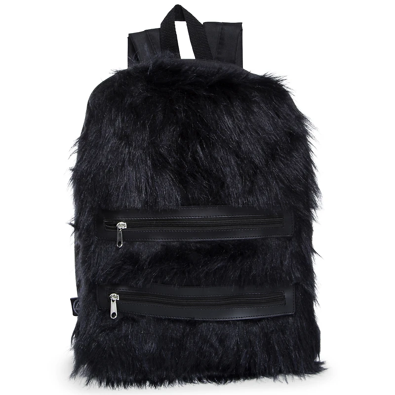 Black Furry Backpack 16in
