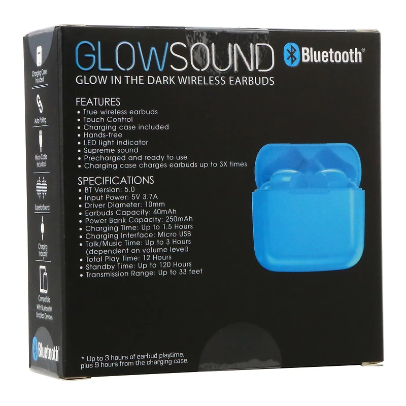 glow the dark wireless bluetooth® earbuds with mic