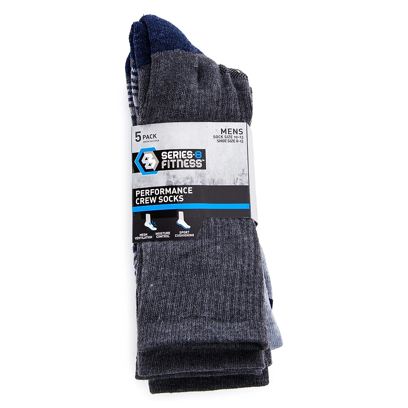 series-8 fitnessâ„¢ young men's performance crew socks 5-pack, dark gray