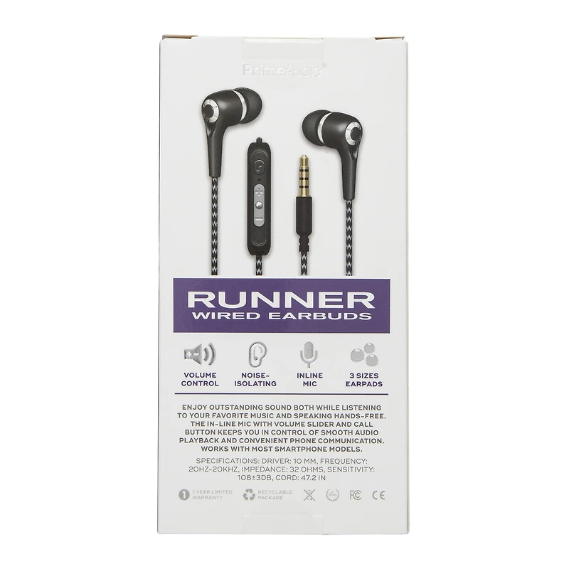 runner wired earbuds with inline microphone
