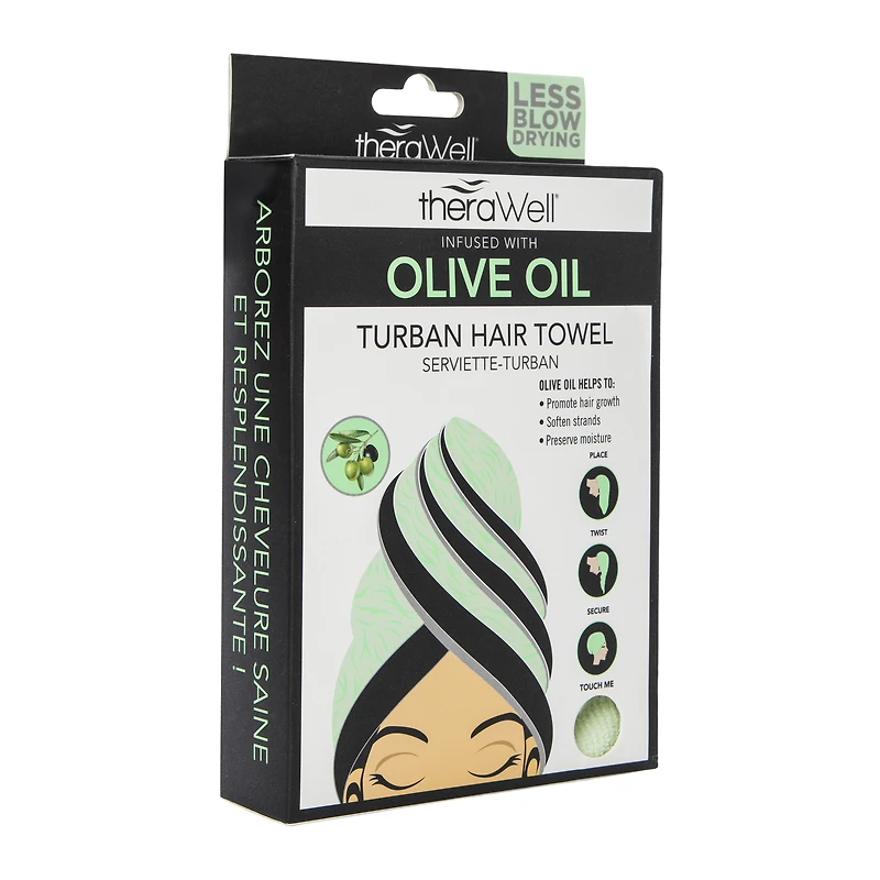 therawell® twirly hair towel infused with olive oil