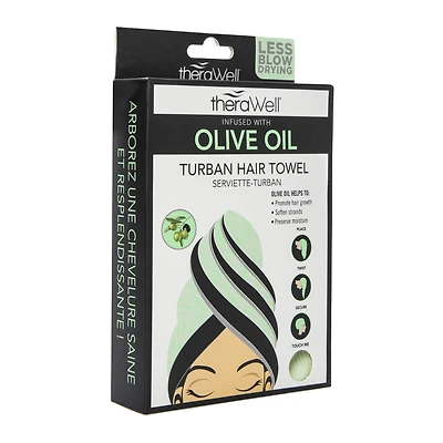therawell® twirly hair towel infused with olive oil
