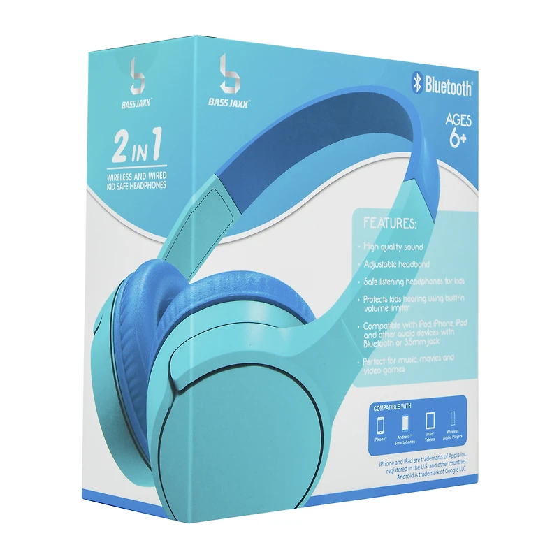 2-in-1 wired & wireless kid's volume limiting bluetooth® headphones