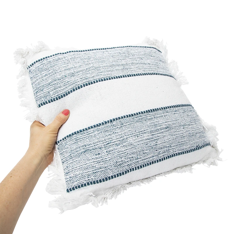 striped throw pillow with fringe 16in x
