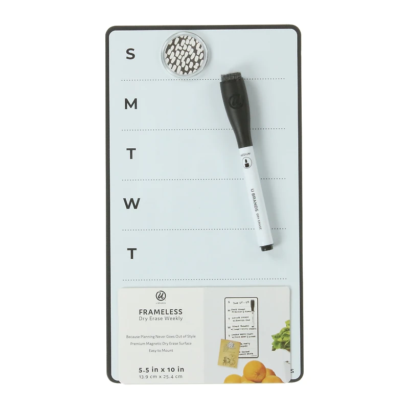 frameless dry erase weekly calendar 5.5in x 10in