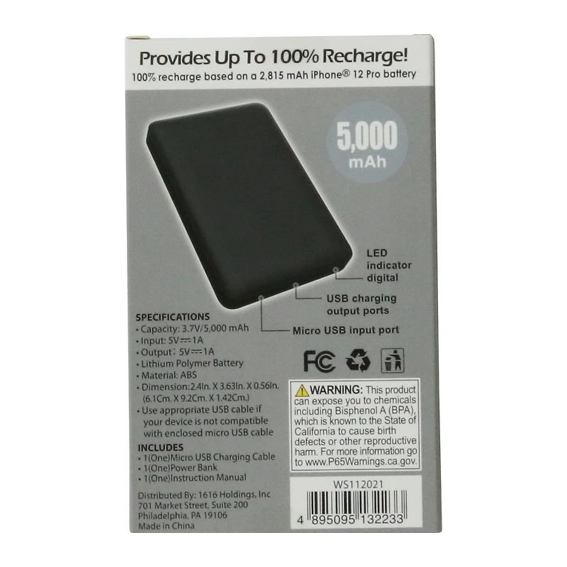 Slim Rechargeable 5000mAh Power Bank