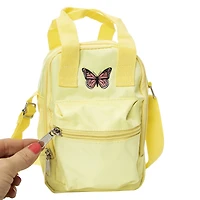 yellow super mini sling bag with embroidered butterfly icon 6in x 8in