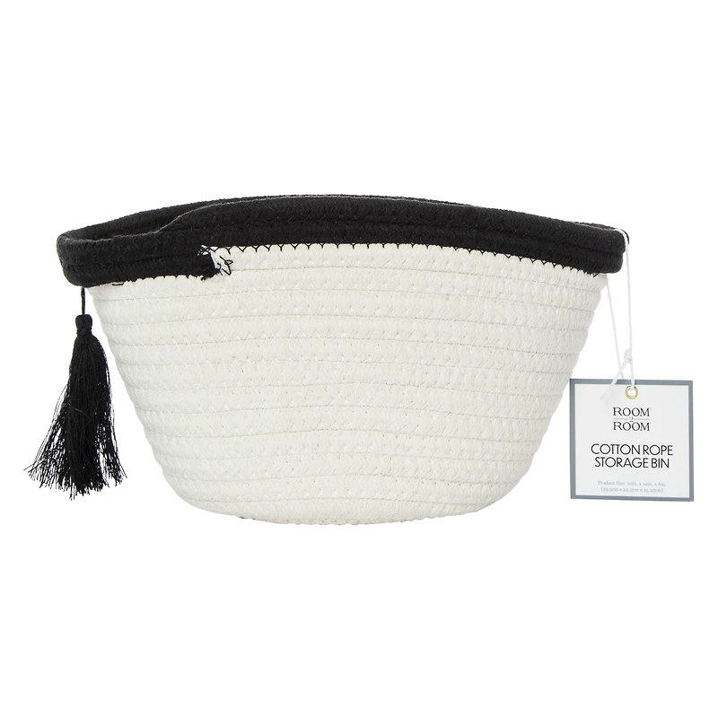 round cotton rope basket with tassel 10in