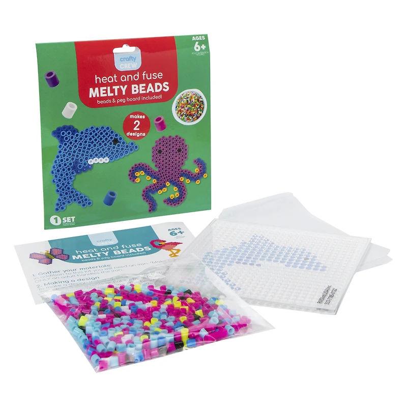 heat and fuse melty beads 2-pack craft kit - frog & penguin