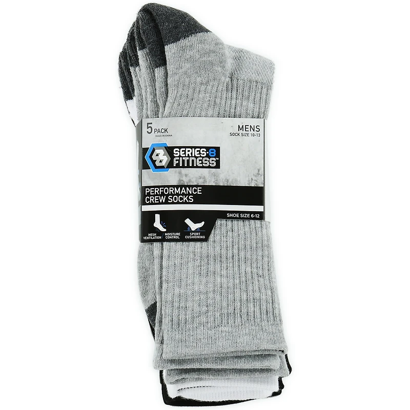 series-8 fitness™ young men's performance crew socks 5-pack