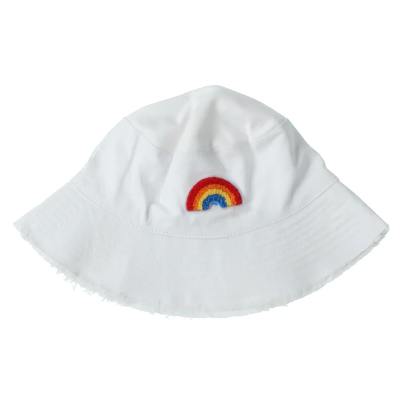 frayed bucket hat with embroidered rainbow