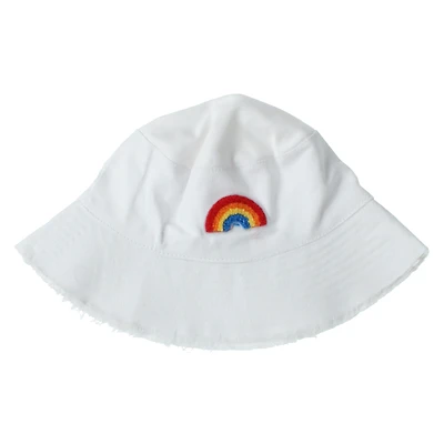 frayed bucket hat with embroidered rainbow