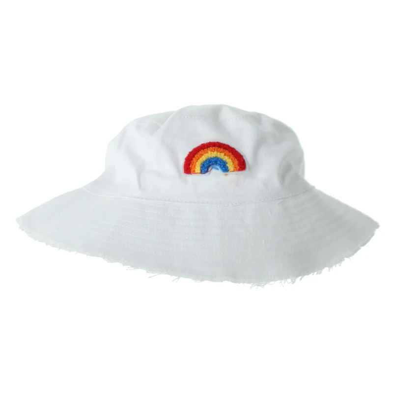 frayed bucket hat with embroidered rainbow