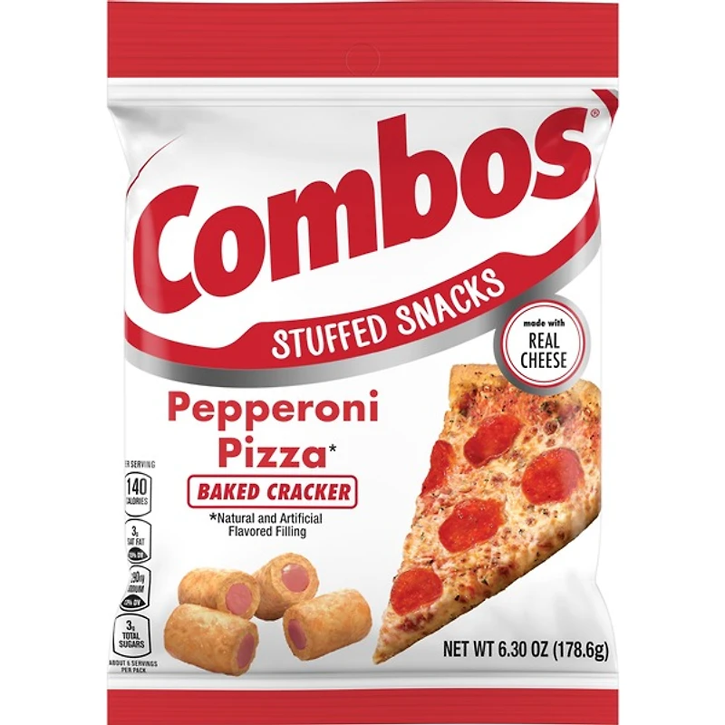 combos® pepperoni pizza baked cracker stuffed snacks 6.3oz