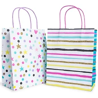 6-count rainbow glitter stars & stripes gift bags 8in x 14in