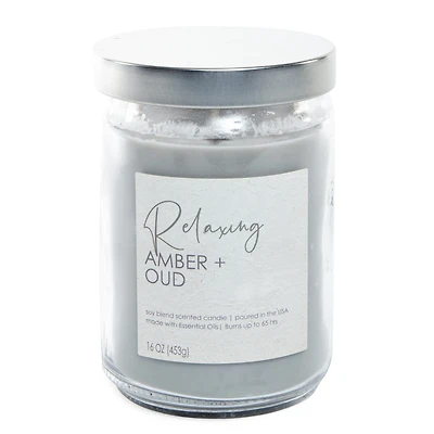 stay at home frosted apothecary jar candle 16oz - amber & oud