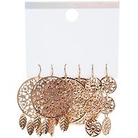 rose gold mandala dangle earrings set, 3 pairs | F ive Below