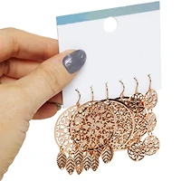 rose gold mandala dangle earrings set, 3 pairs | F ive Below
