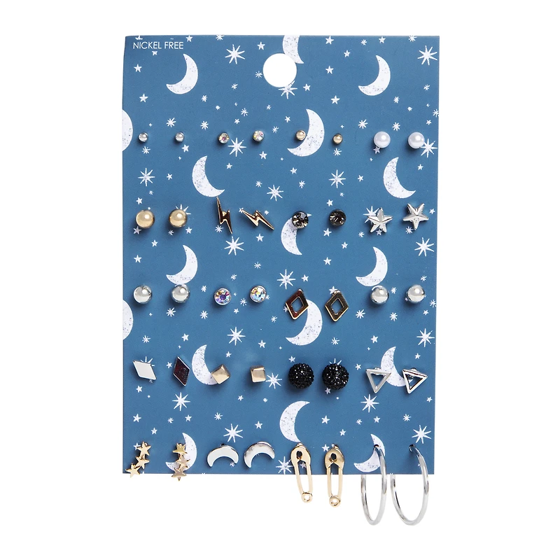celestial studs & hoop earrings set, 20 pairs