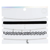 silver moon & star choker necklaces 5-piece set