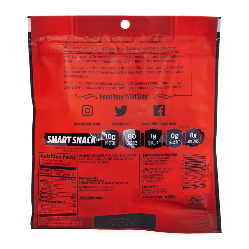 jack link's® extra tender sweet & hot beef jerky 2.85oz