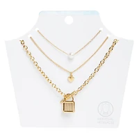 lock & heart layer necklaces 3-pack