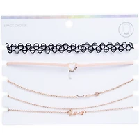 rose gold choker necklace 5-piece jewelry set
