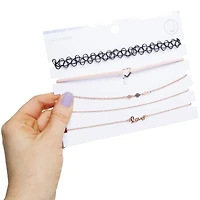 rose gold choker necklace 5-piece jewelry set