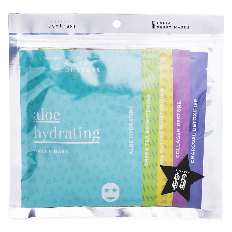 5-pack facial sheet masks variety