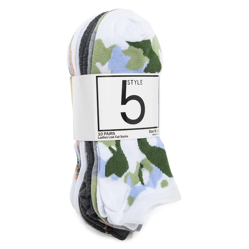 low cut ankle socks, assorted patterns 10-pack