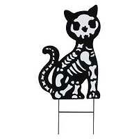 skeleton cat metal lawn sign 30in