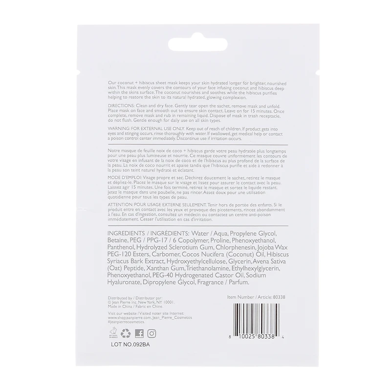 restoring + nourishing sheet face mask, coconut & hibiscus
