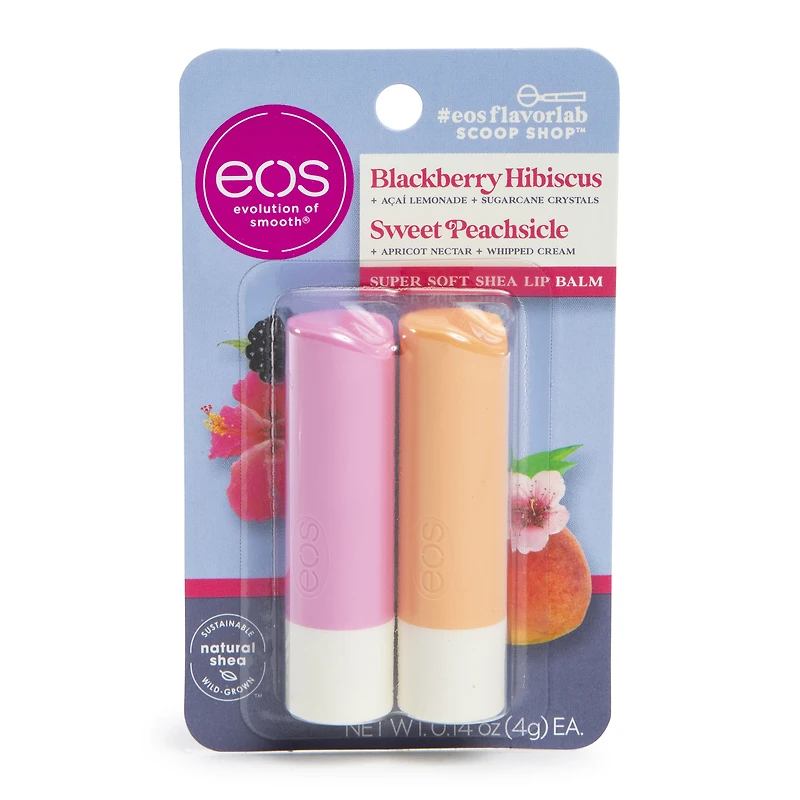 eos® blackberry hibiscus & sweet peachsicle lip balm 2-pack
