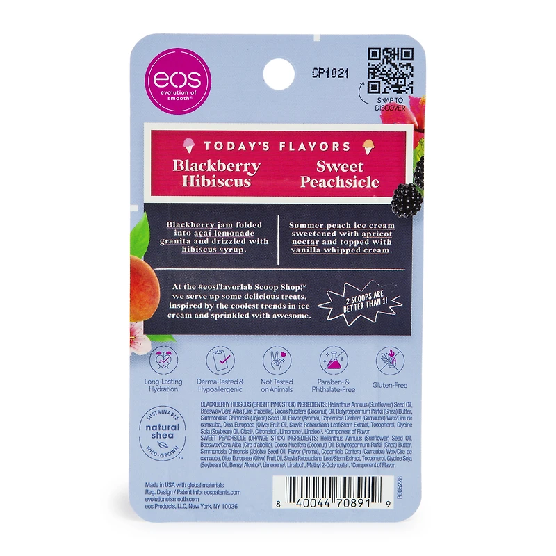 eos® blackberry hibiscus & sweet peachsicle lip balm 2-pack