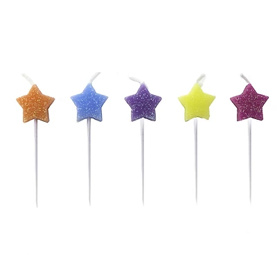 rainbow glitter star birthday candles 5-count