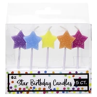 rainbow glitter star birthday candles 5-count