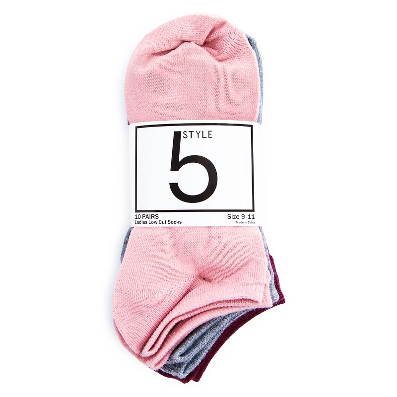 low cut ankle socks 10-pack - pink & gray