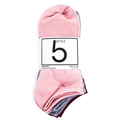 low cut ankle socks 10-pack - pink & gray