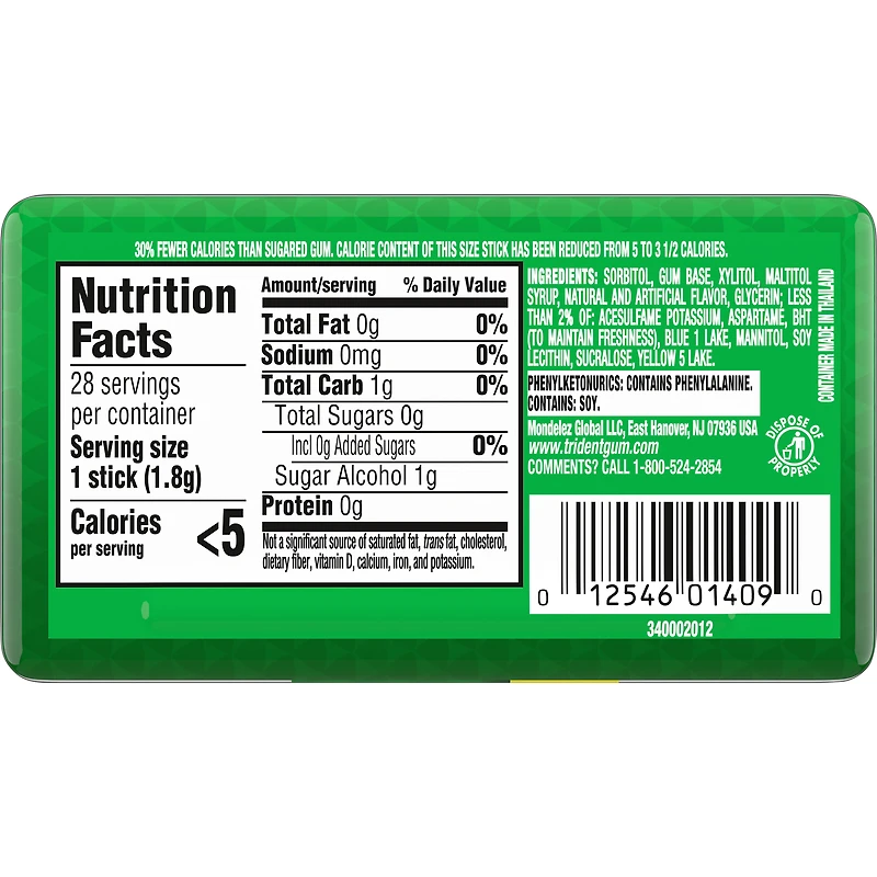 trident® spearmint sugar-free gum pocket pack - 28 sticks