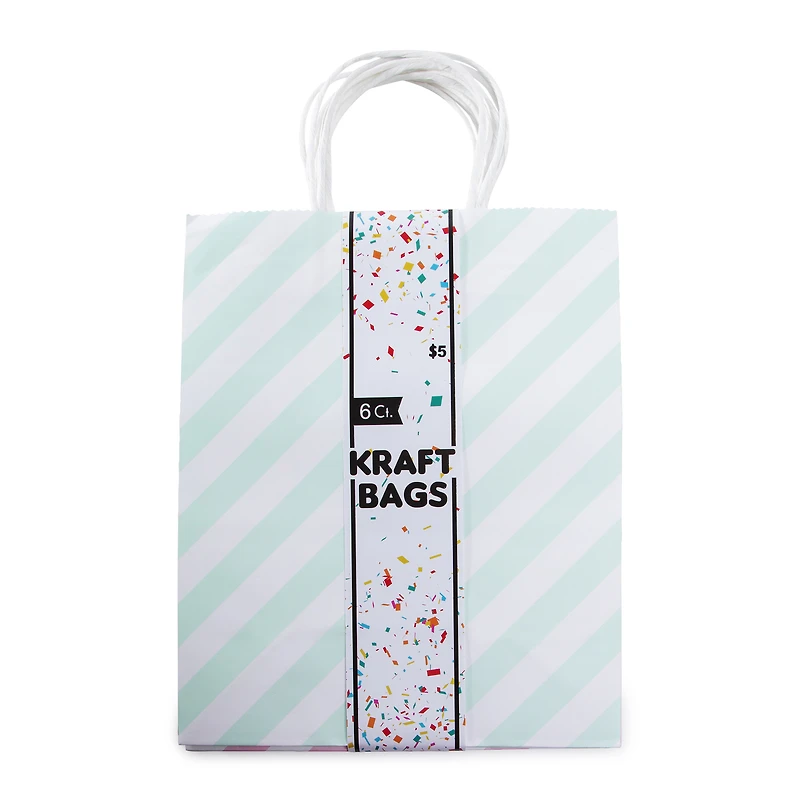 6-count large pastel stripe gift bags 16.5in