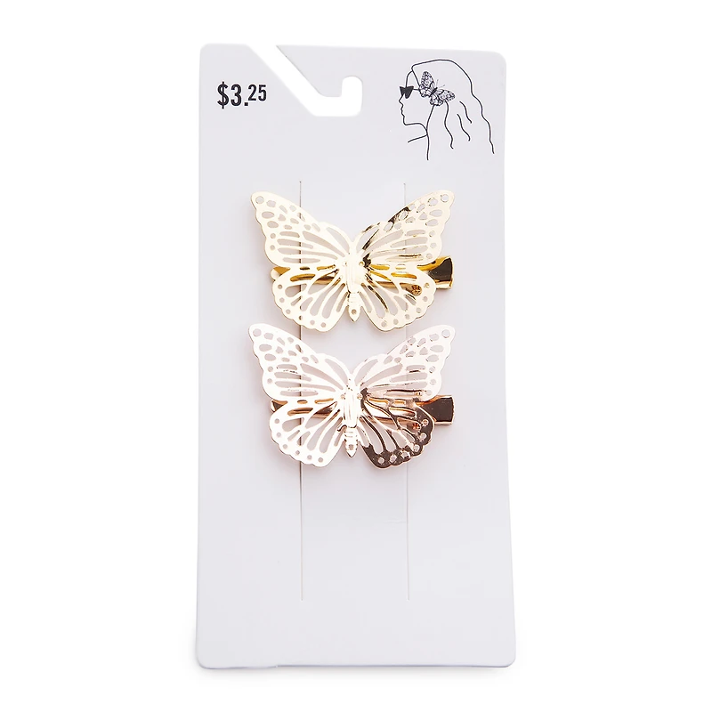 gold butterfly flutter clips 2 pack