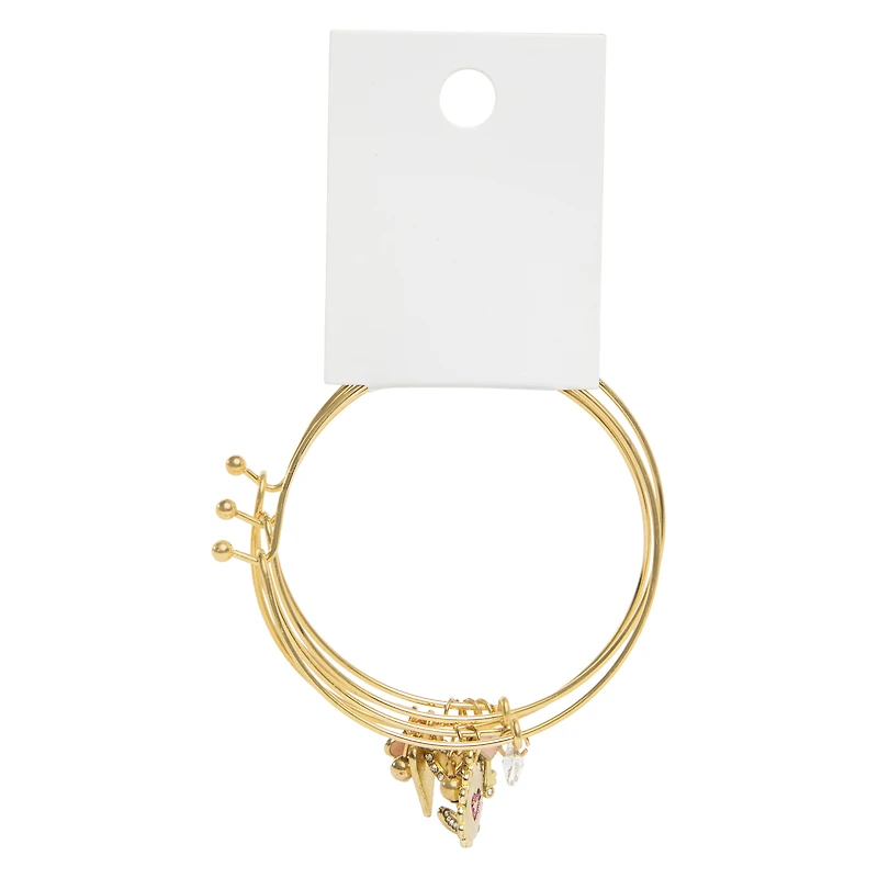 gold heart bangle charm bracelet set