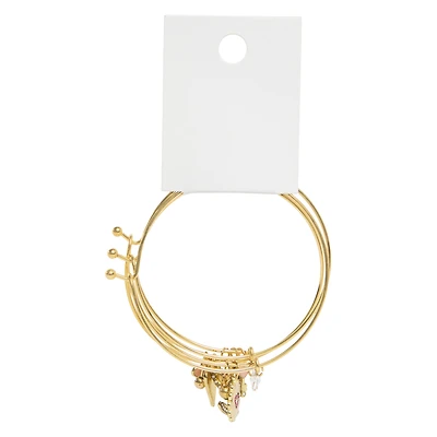 gold heart bangle charm bracelet set