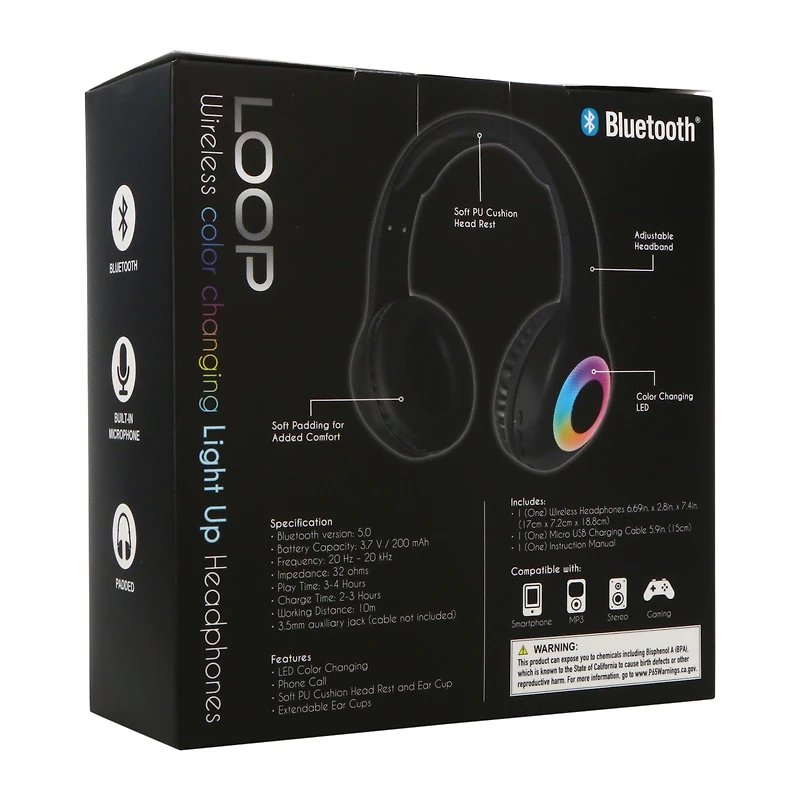 loop LED 2-in-1 bluetooth®/wired headphones with mic