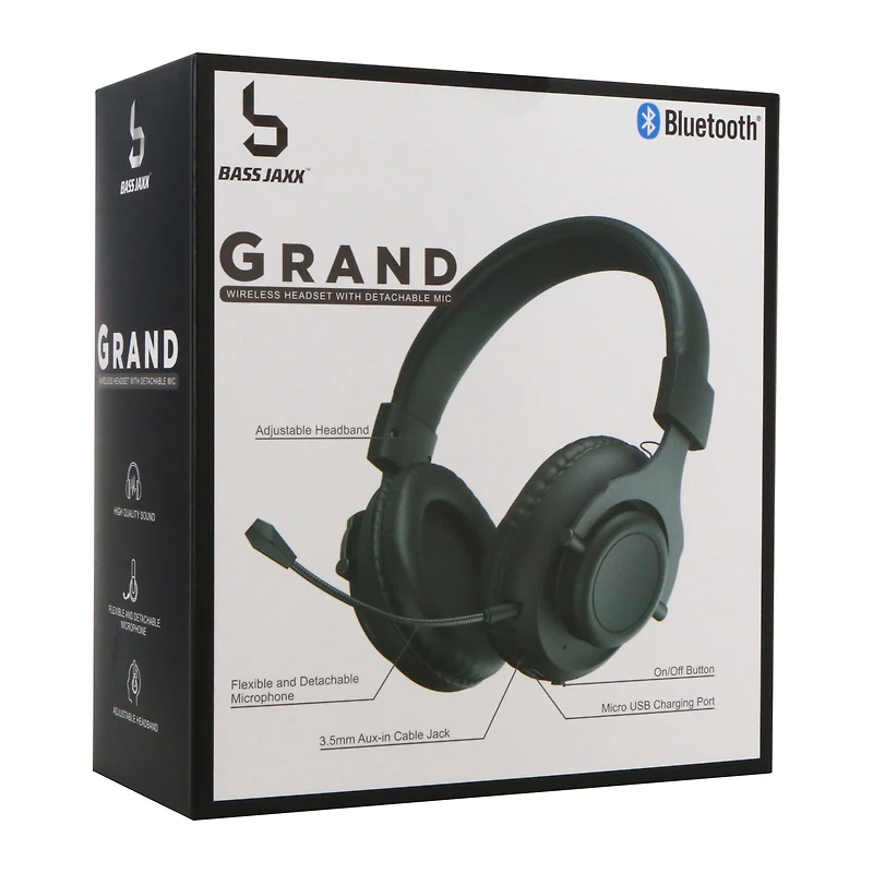 grand 2-in-1 bluetooth®/wired headphones with detachable boom mic