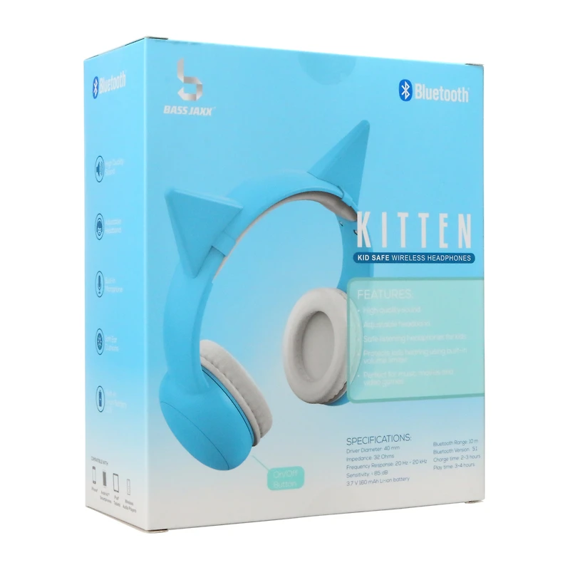 kitten cat ears kid-safe bluetooth® headphones - mint