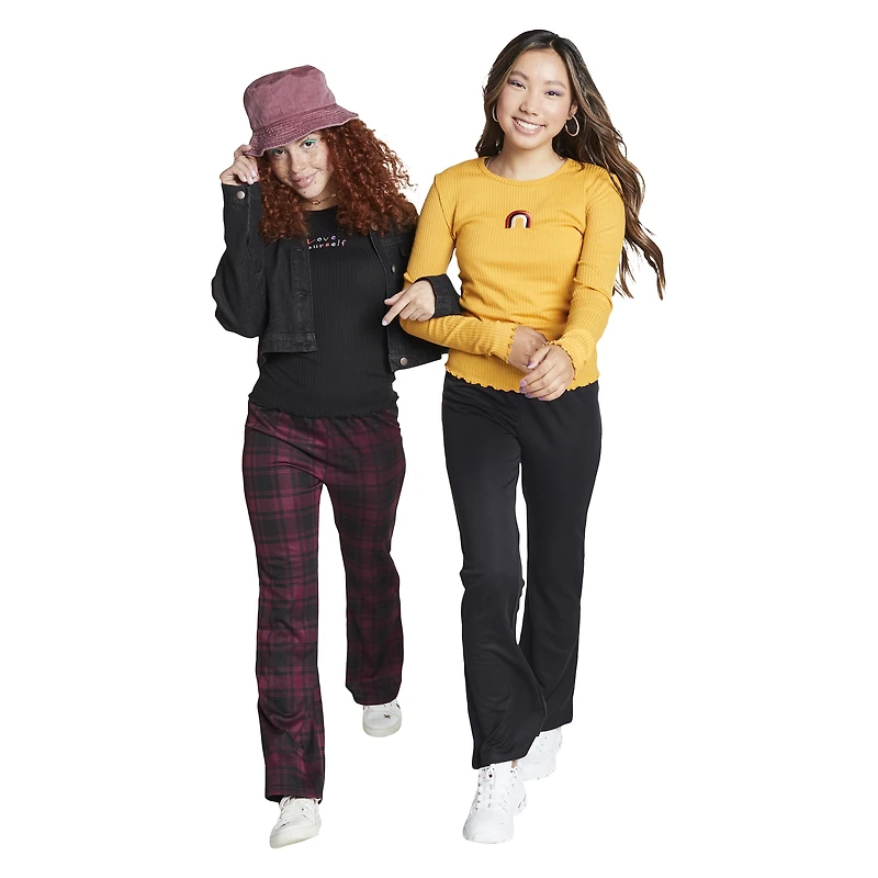 juniors ribbed long sleeve tee w/ rainbow embroidery